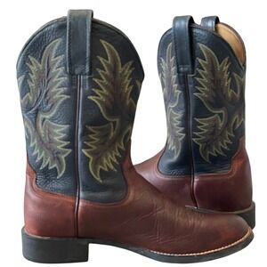 Ariat‎ ATS Western Cowboy Boots Men's 8.5D Brown & Black Leather Embroidered